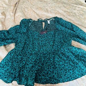 Maternity Teal and Black Patterned Blouse